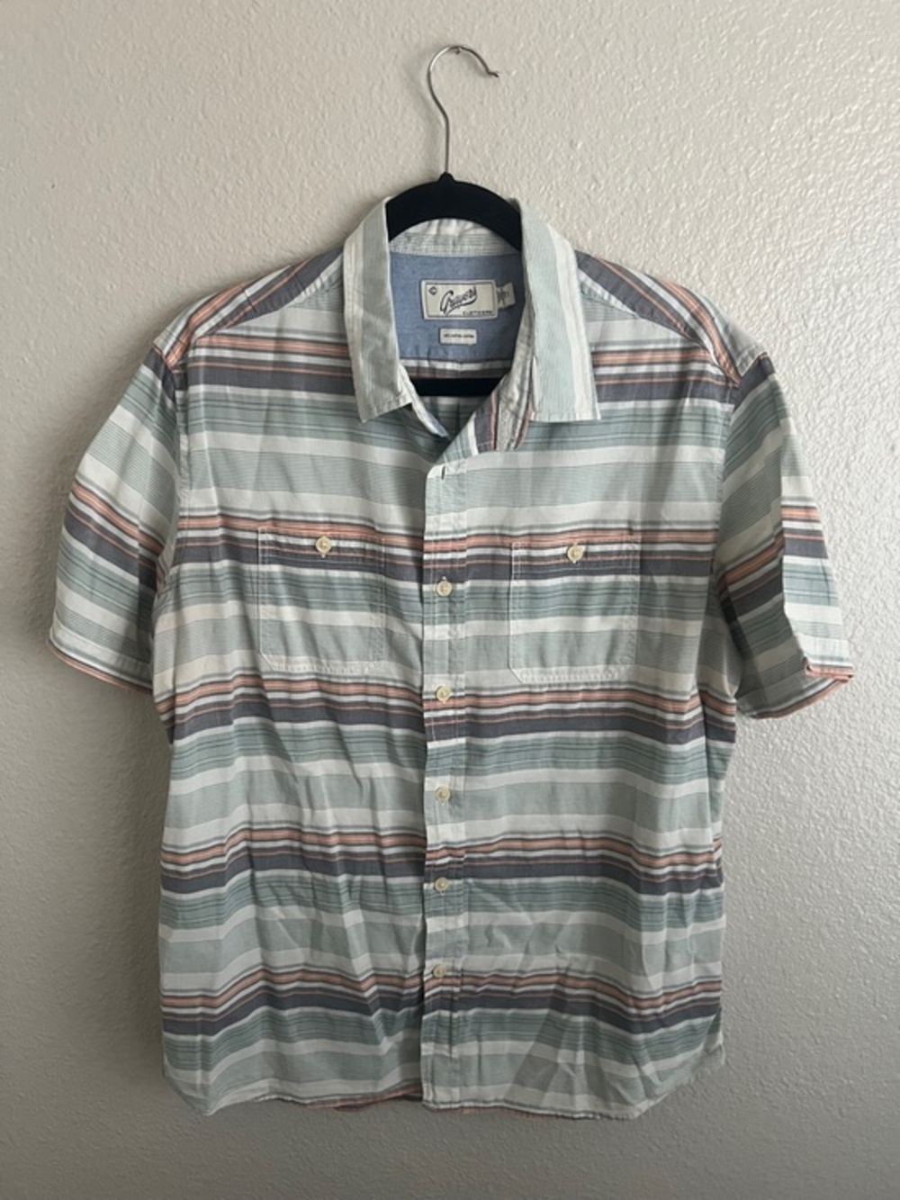 Grayers Short-Sleeve Striped Button-Up Shirt - Mint, Gray & Brown Stripe